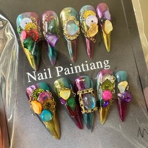 Chrome rainbow press on nails